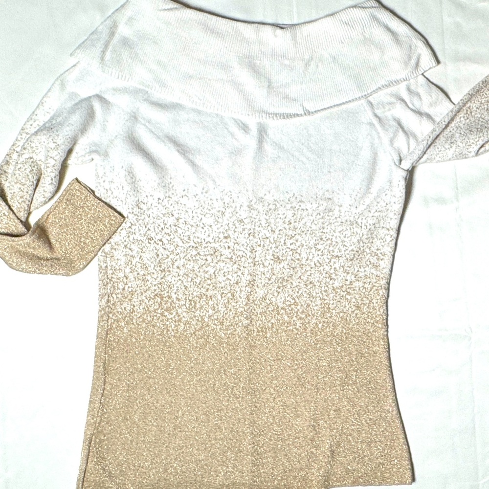 New York & Company Off-the-Shoulder Sweater - White and Gold